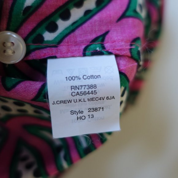 J. Crew Factory pink green swirl polka dot shirt XS 0 2 - Picture 11 of 11